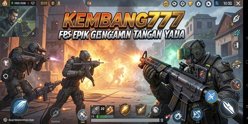 Screenshot KEMBANG777 menampilkan aksi pertempuran intens dalam Gameplay FPS.