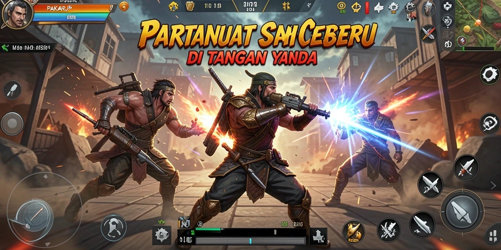 Screenshot gameplay PAKARJP dengan karakter bertarung di arena.