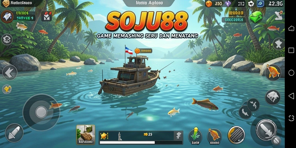 Screenshot gameplay SOJU88 dengan aksi memancing yang seru.