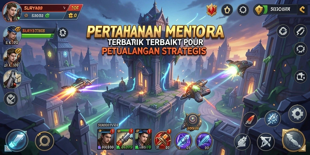 Screenshot utama SURYA88 menampilkan aksi seru dalam pertahanan menara.
